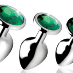 Train that booty with 3 beautiful metal plugs adorned with sparkling emerald gems!