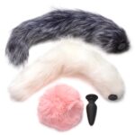 For all animal play enthusiasts, enjoy this trio of tails to play with! This kit offers one white fox tail, a gray fox tail and pink bunny tail.