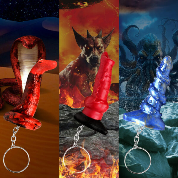 Let your freaky side show and flag that you're into fantasy roleplay or mythical sex with this keychain set!